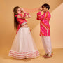 Crop Top And Ruffle Hem Lehenga With Net Dupatta And Sling Bag twinning model image 2
