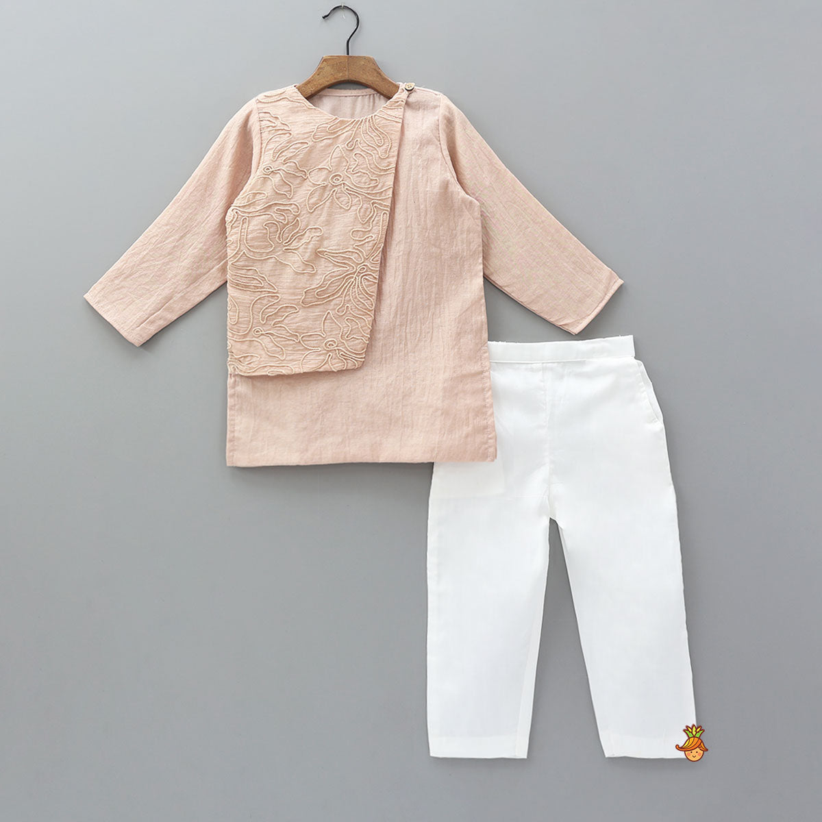 Pre Order: Asymmetrical Cord Embroidered Kurta with Pyjama