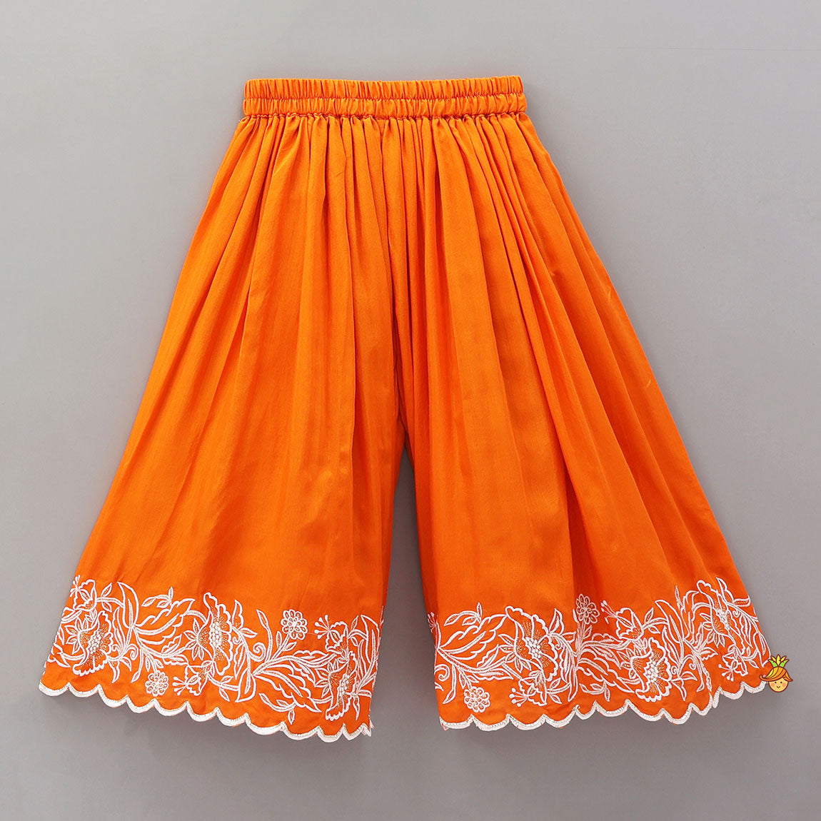 Pre Order: Thread Embroidered Scalloped Top And Palazzo With Dupatta