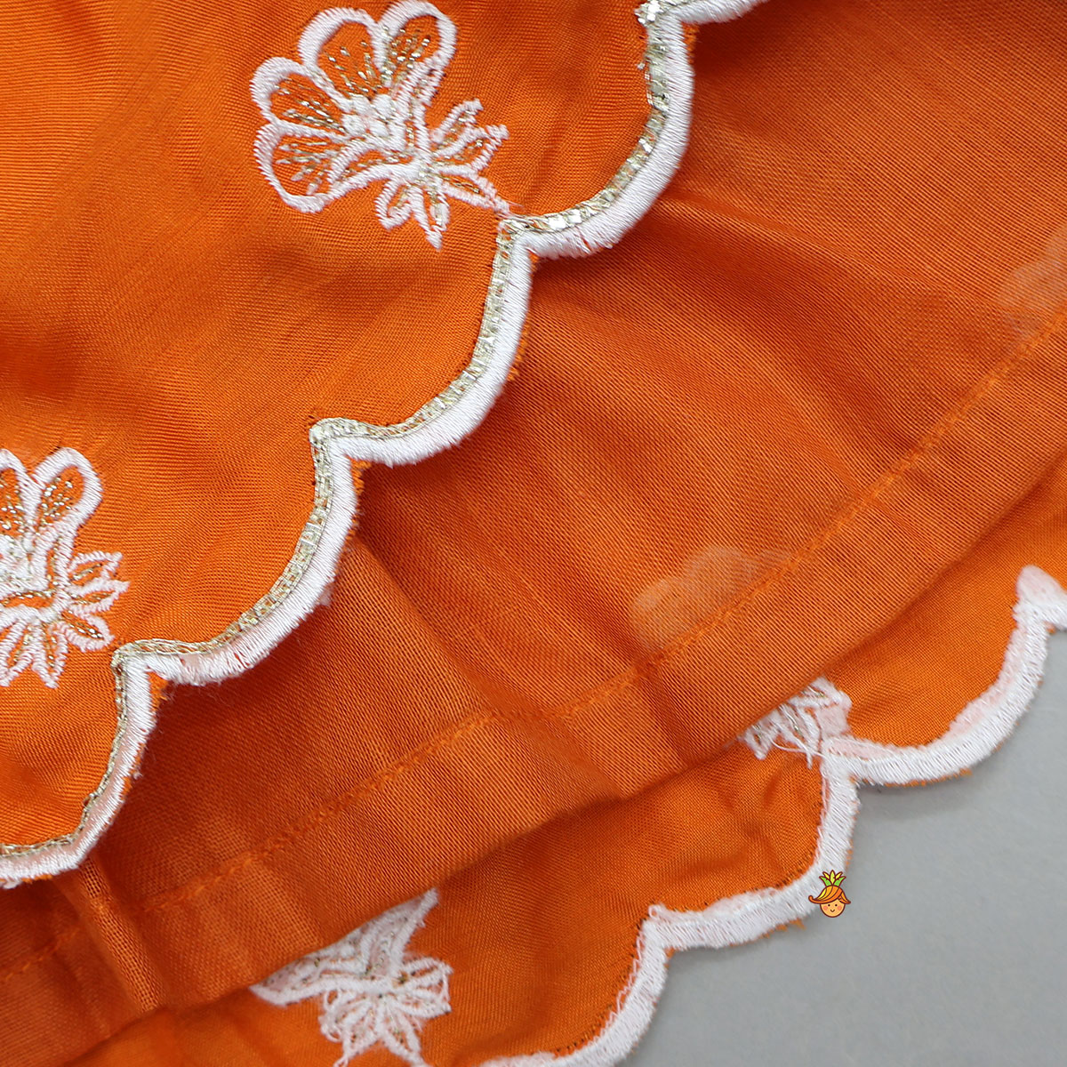 Pre Order: Thread Embroidered Scalloped Top And Palazzo With Dupatta