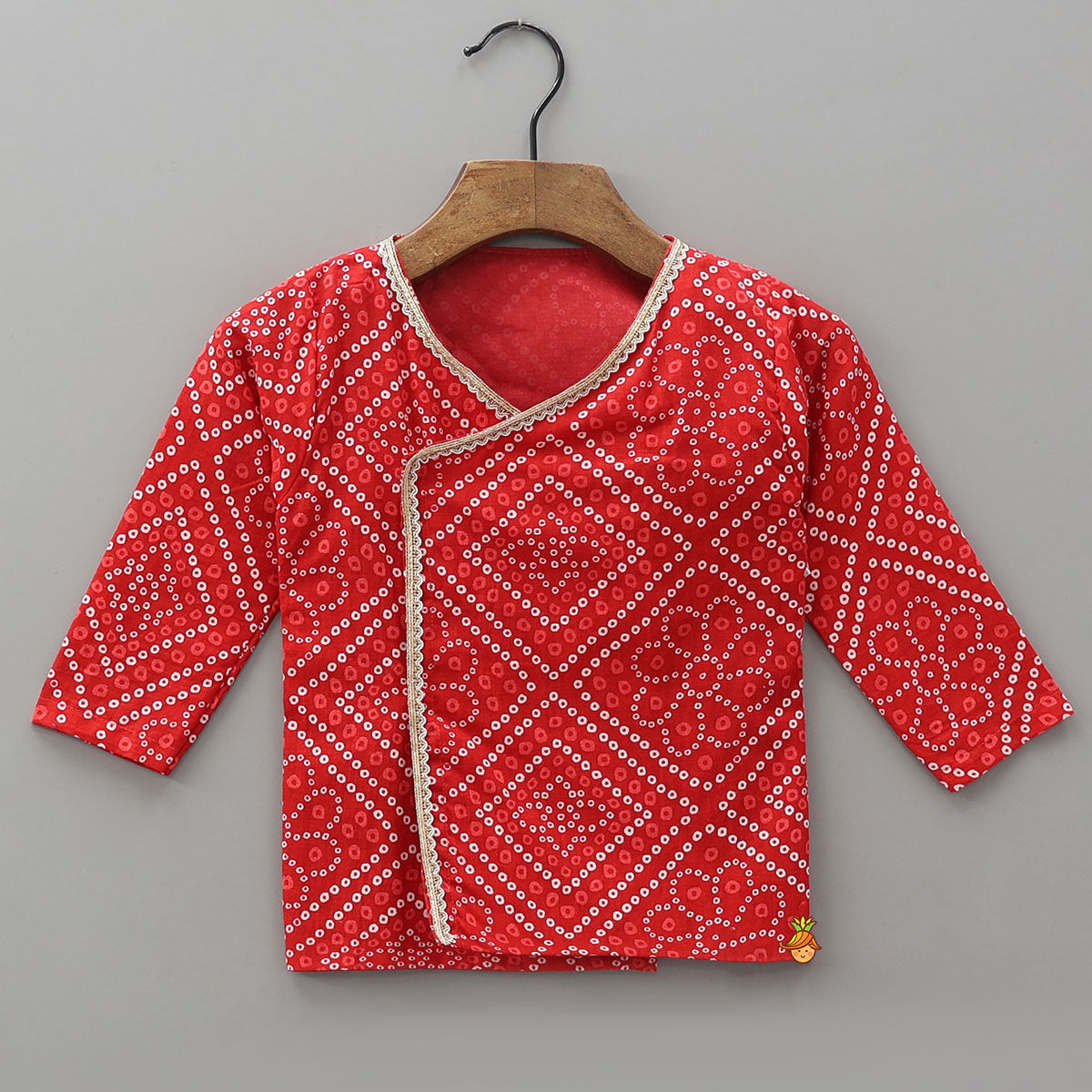 Pre Order: Bandhani Printed Jamna Set With Booties Mittens And Cap