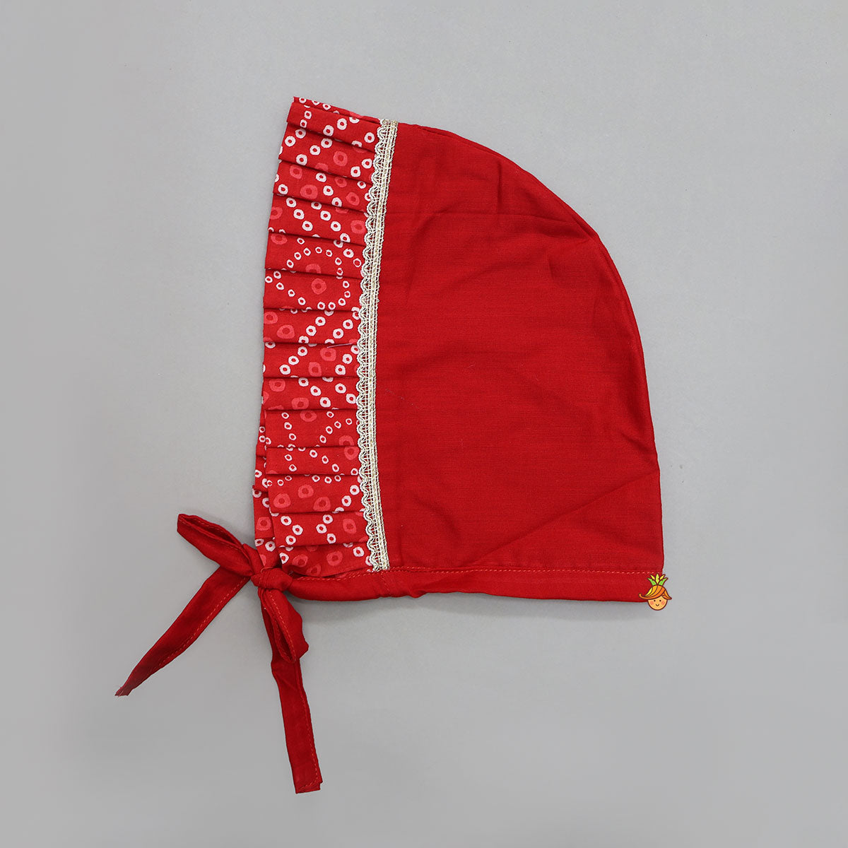 Pre Order: Bandhani Printed Angarkha Style Kurti With Cap Mittens And Booties