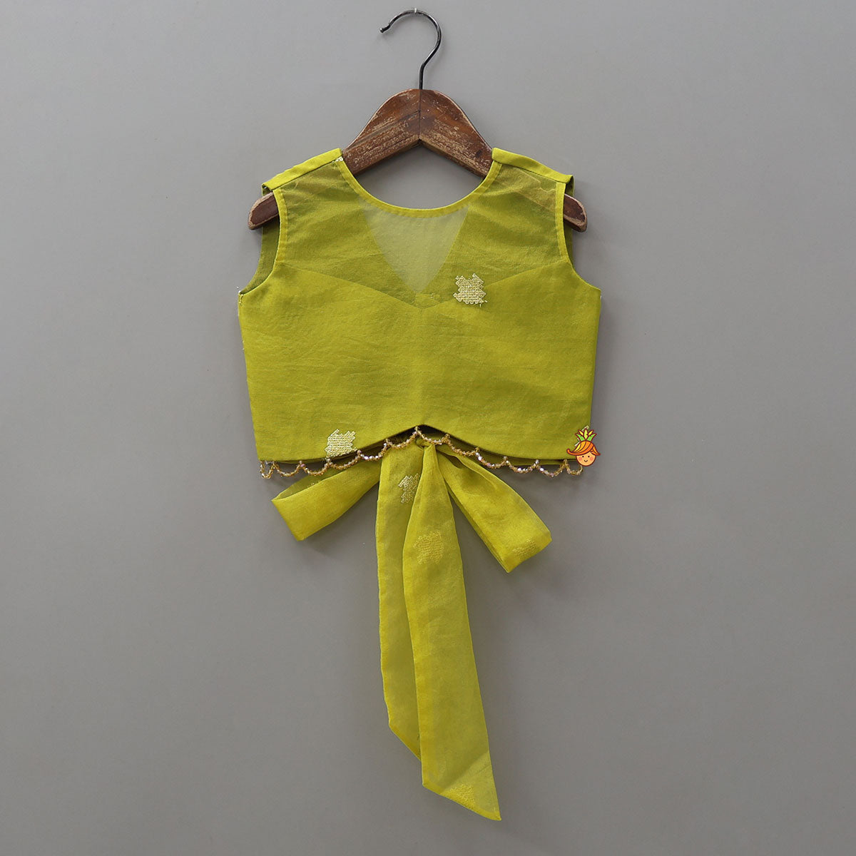 Pre Order: Organza Top And Lehenga With Handmade Tassel Detailing
