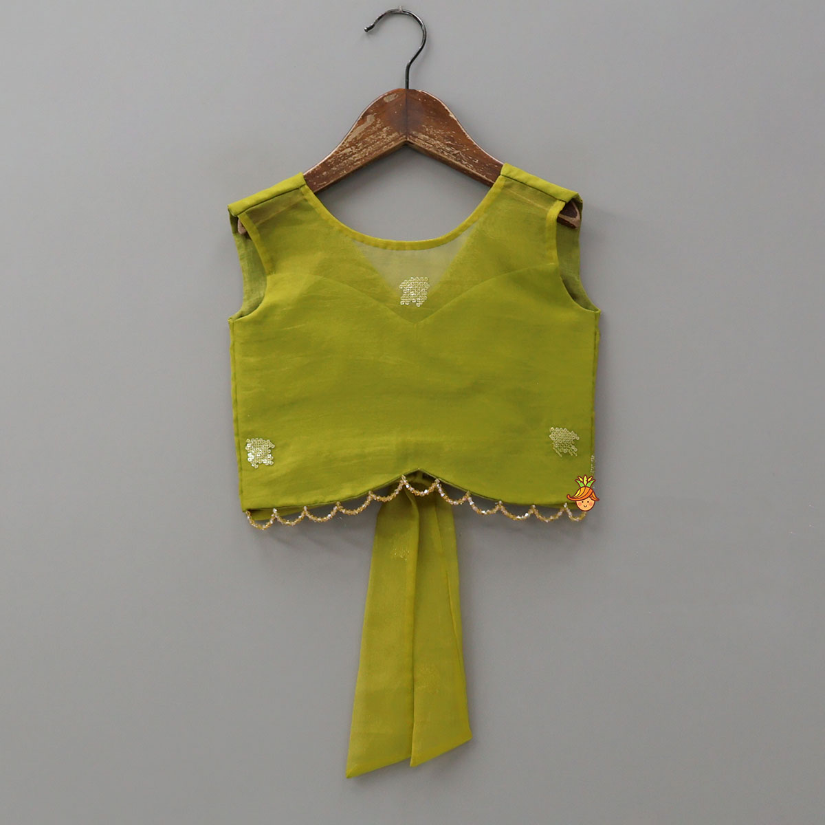 Pre Order: Organza Top And Lehenga With Handmade Tassel Detailing