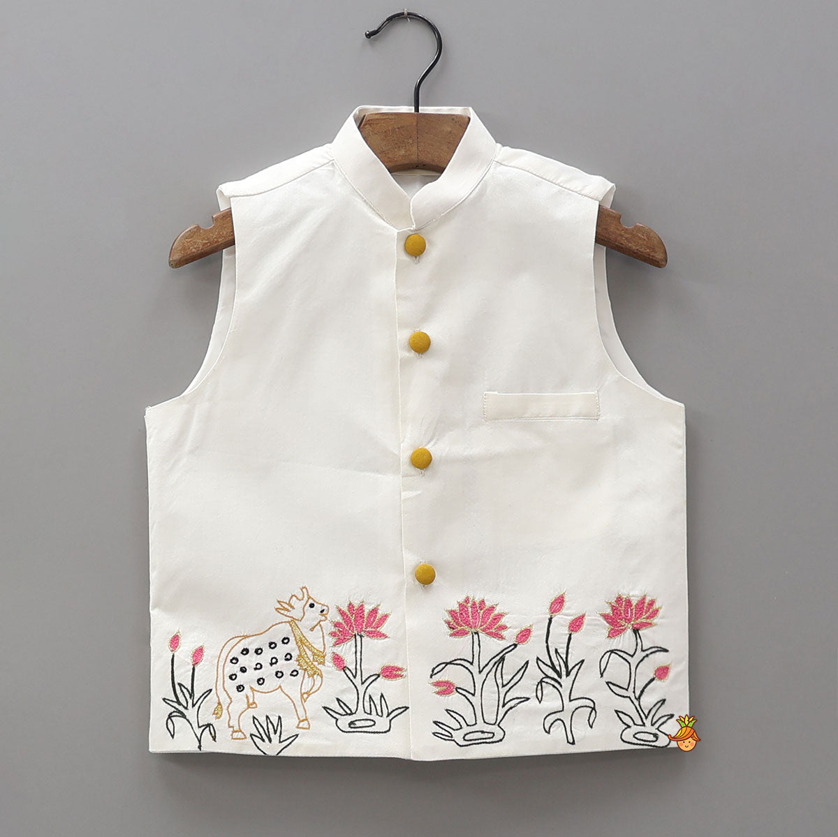 Lotus Printed Kurta With Jacket And Churidar