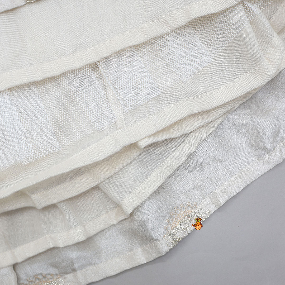 Pre Order: Hand Embroidered Pleated Armhole Top And Lehenga With Net Dupatta