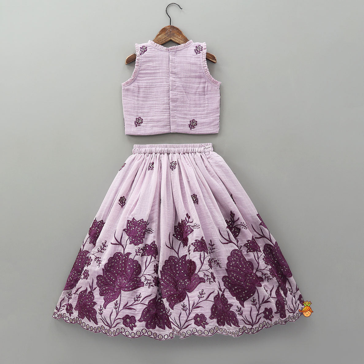 Pre Order: Lavender Floral Embroidered Top And Lehenga