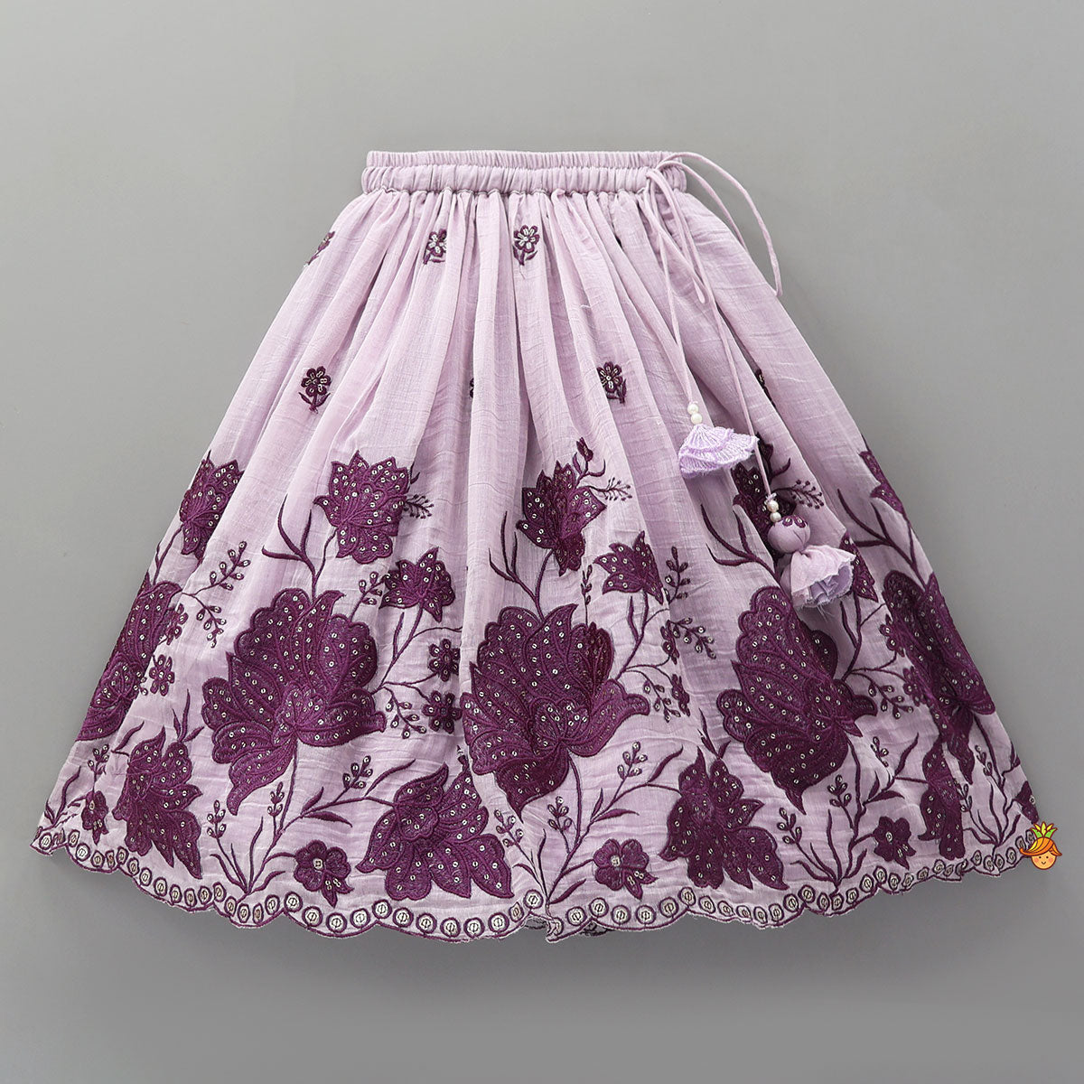 Pre Order: Lavender Floral Embroidered Top And Lehenga