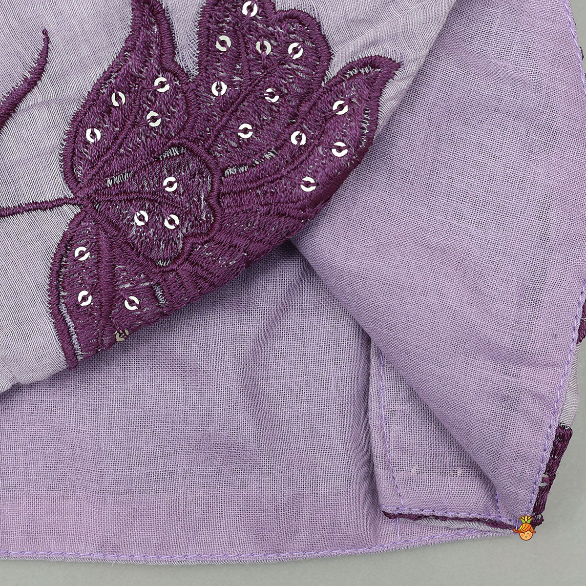 Pre Order: Lavender Floral Embroidered Top And Lehenga