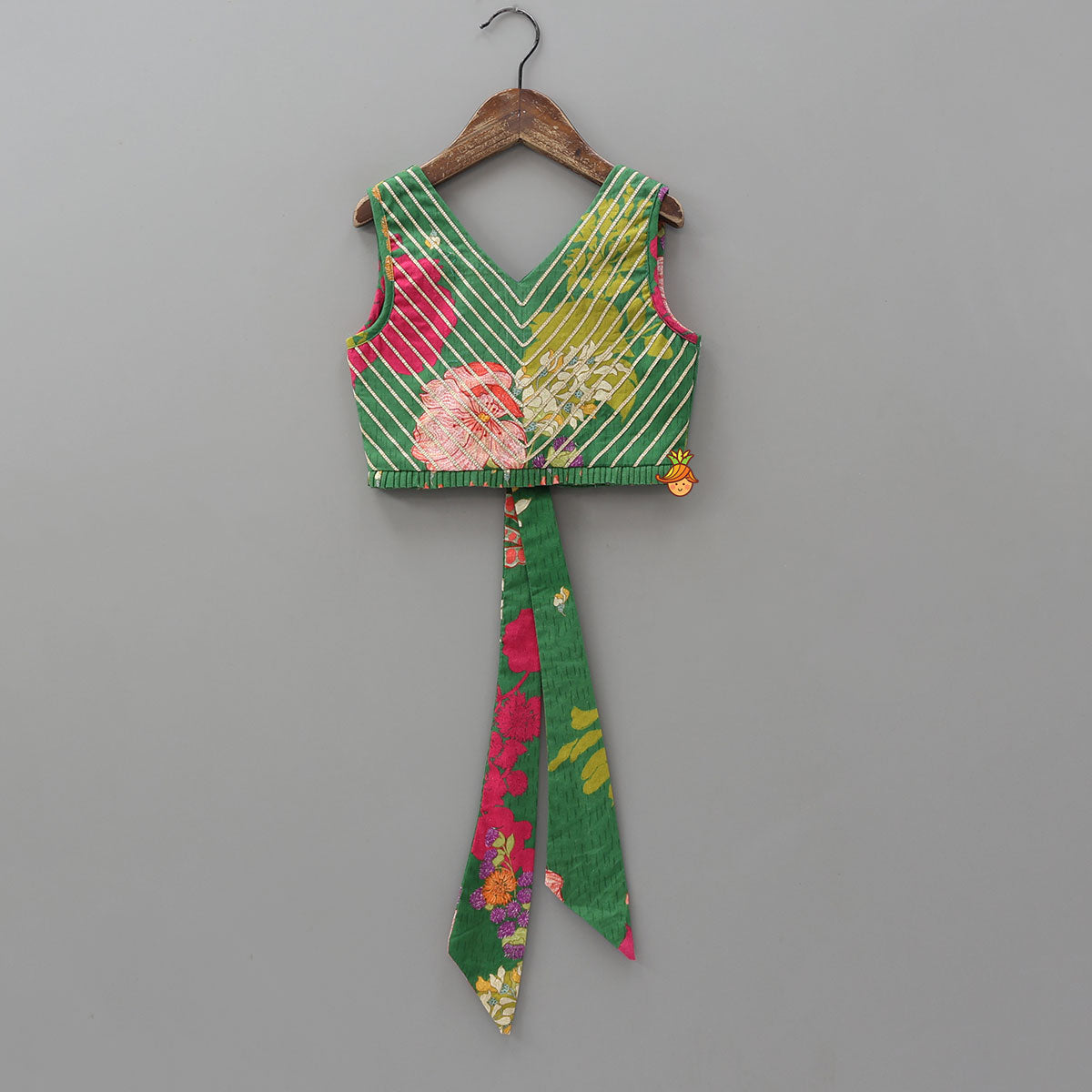 Pre Order: Floral Printed Lace Detailed Top And Lehenga With Dupatta