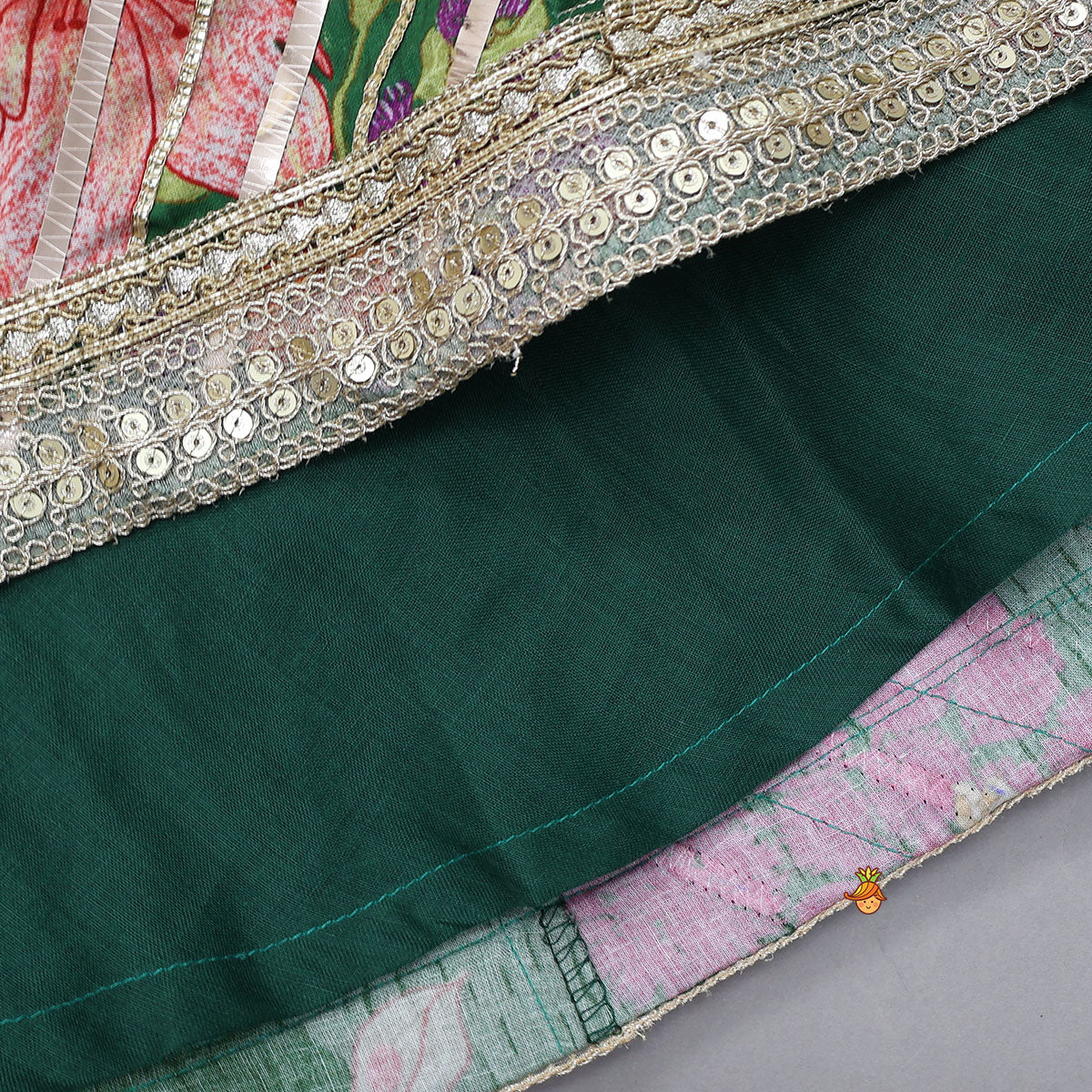 Pre Order: Floral Printed Lace Detailed Top And Lehenga With Dupatta
