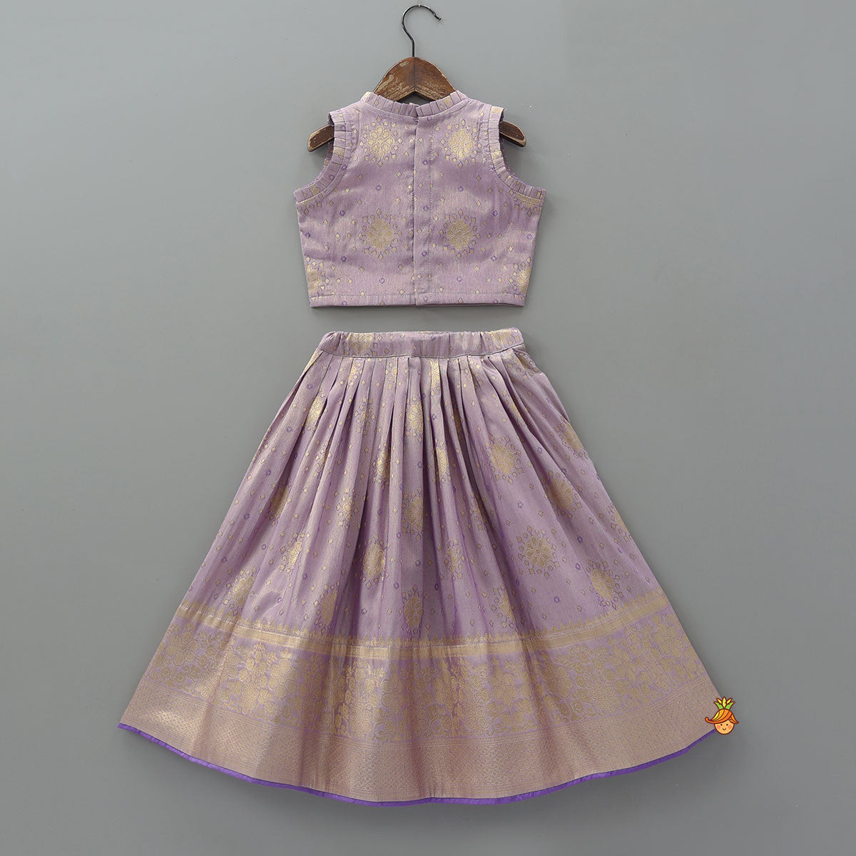 Pre Order: Pleat Detail Sheen Crop Top And Lehenga