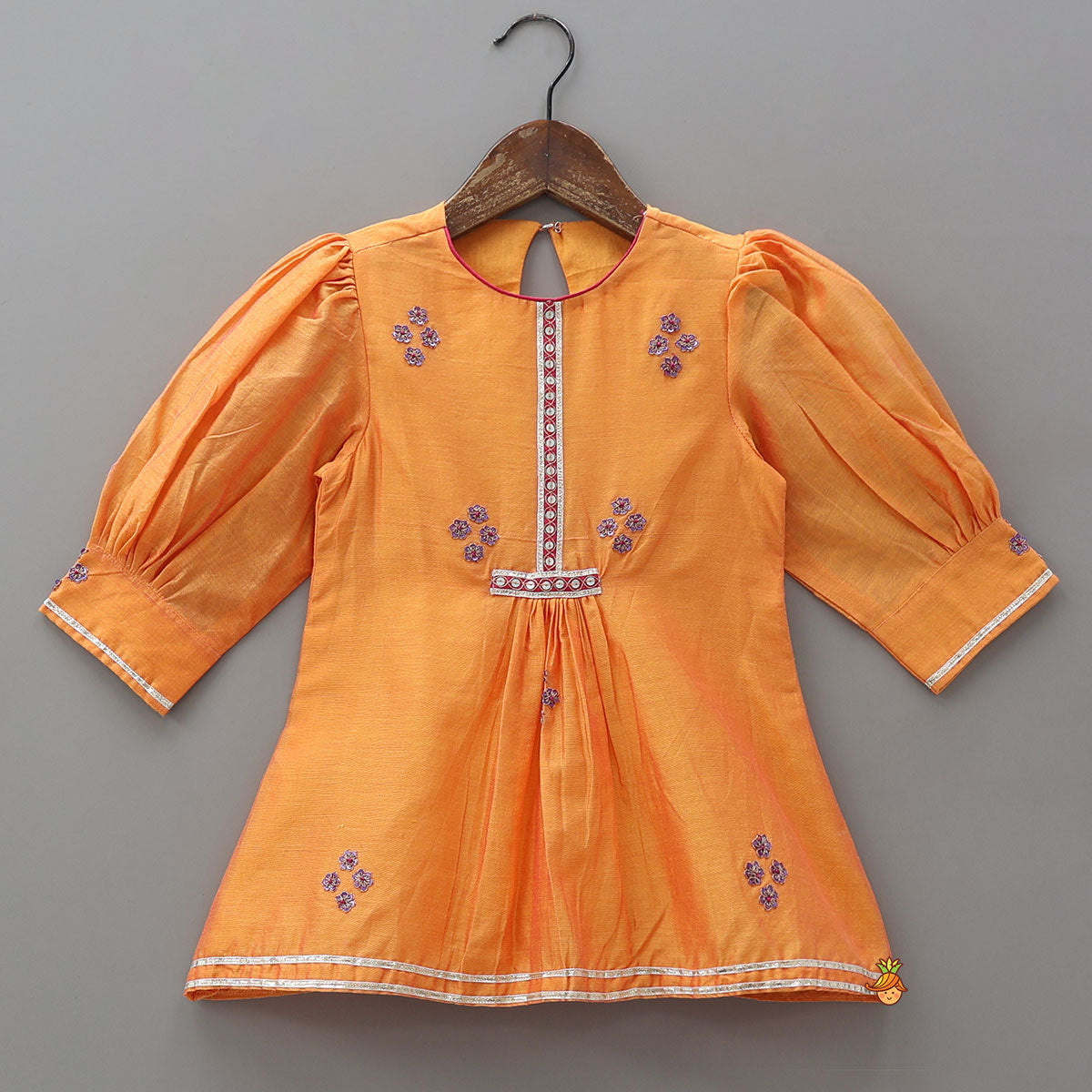 Pre Order: Floral Embroidered Gathered Kurti With Pants