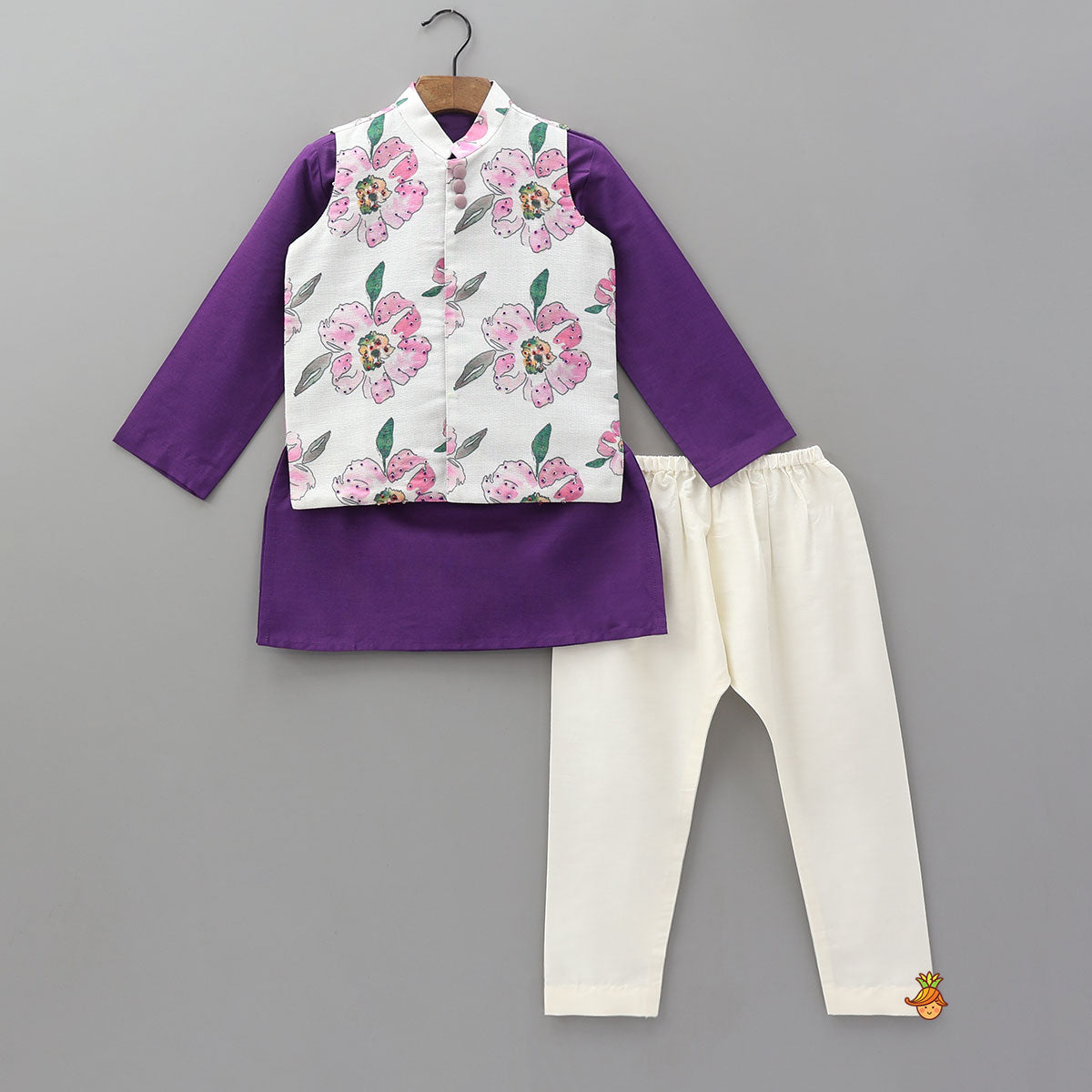 Pre Order: Ethnic Kurta With Floral Printed Jacket And Pyjama