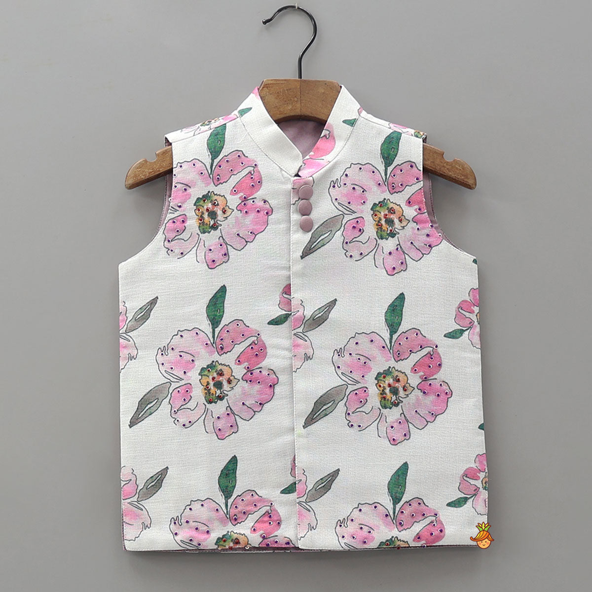 Pre Order: Ethnic Kurta With Floral Printed Jacket And Pyjama