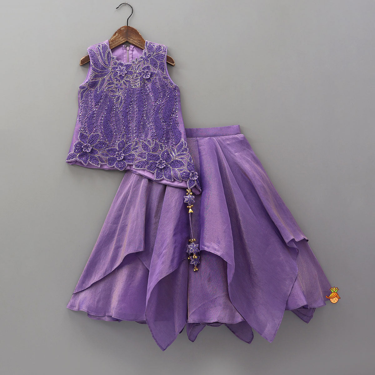 Asymmetric Hem Shimmery Kurti And Lehenga