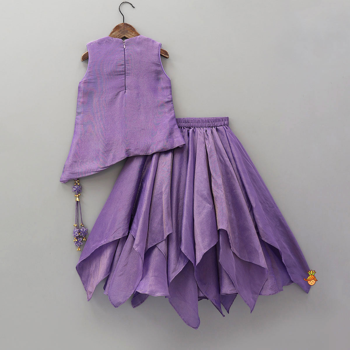 Asymmetric Hem Shimmery Kurti And Lehenga