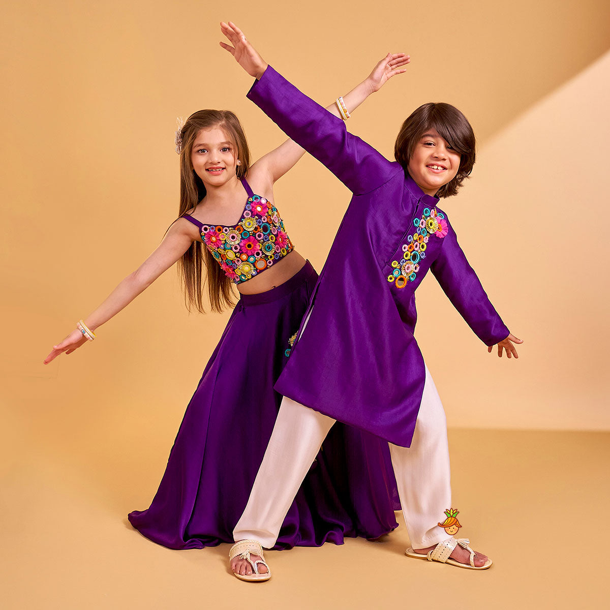 Vibrant Mirror Work Kurta With Pyjama twinning model image 1