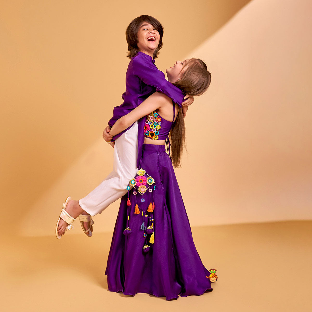 Vibrant Mirror Work Kurta With Pyjama twinning model image 3