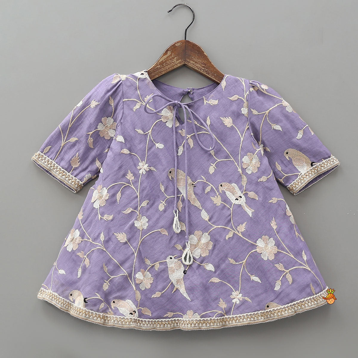 Pre Order: Floral Bird Embroidered A-Line Kurta And Dhoti