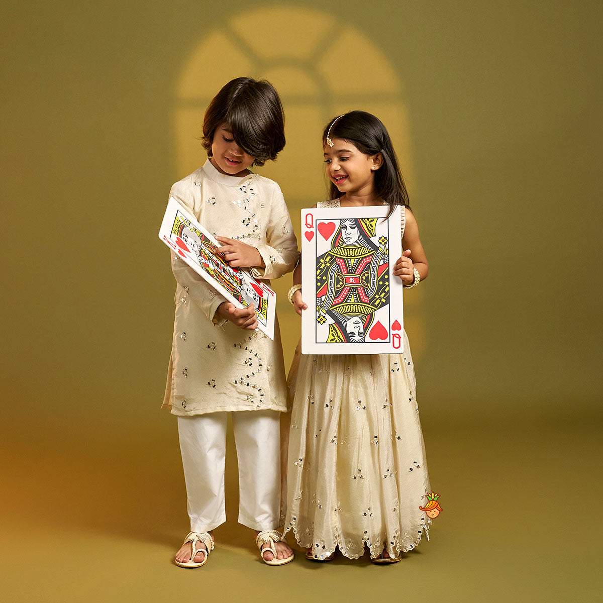 Faux Mirror Work Shimmery Kurta And Pyjama twinning model image 2