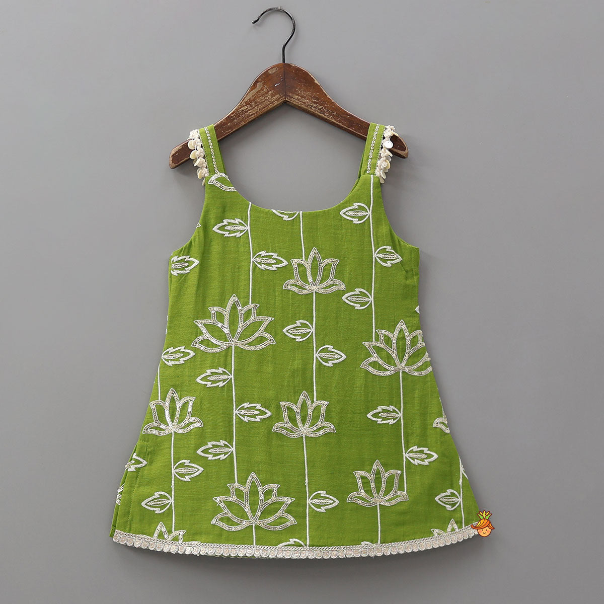 Pre Order: Lotus-Embroidered Strappy Kurti With Sharara