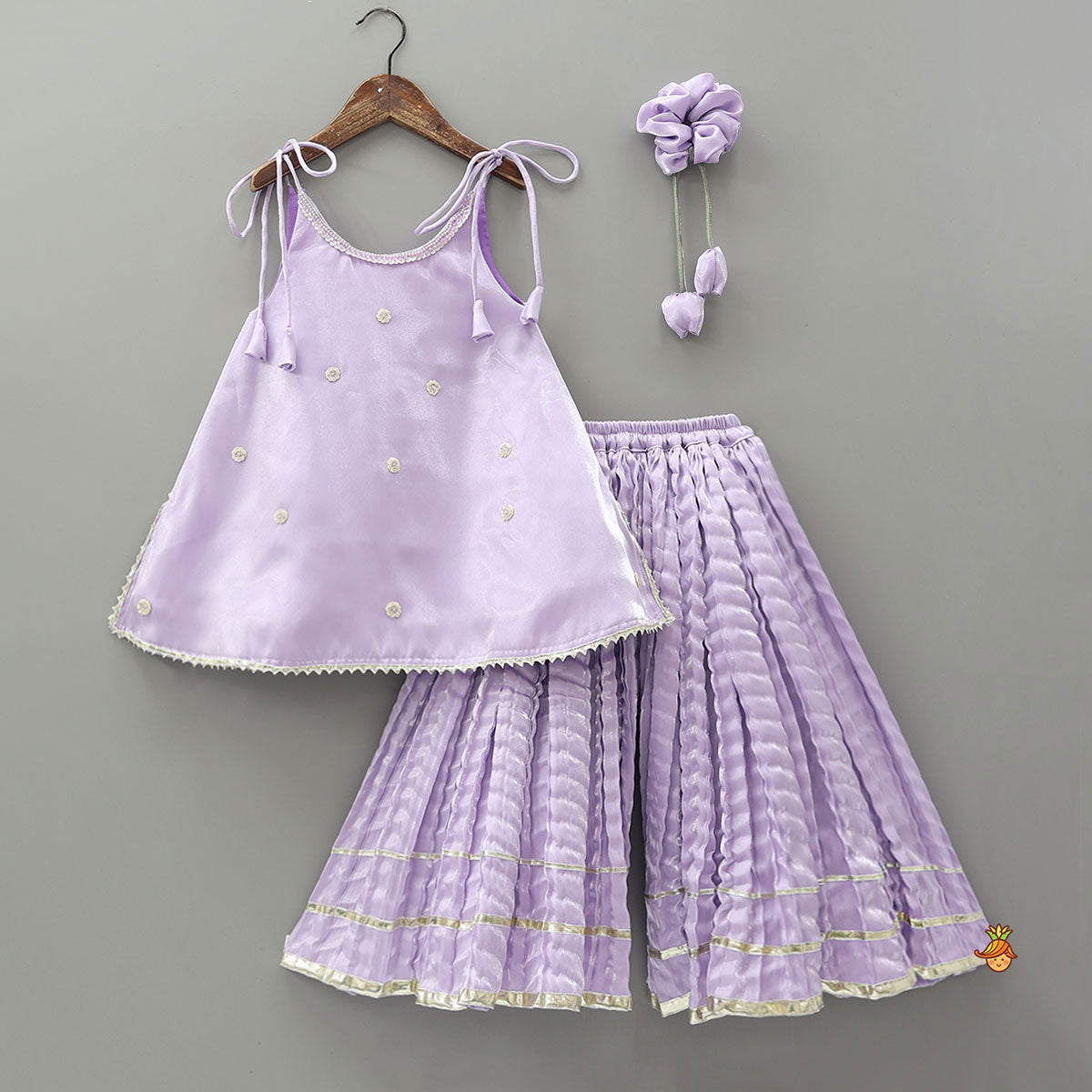 Pre Order: Sheen Elegant Kurti And Crushed Fabric Palazzo With Hair Tie