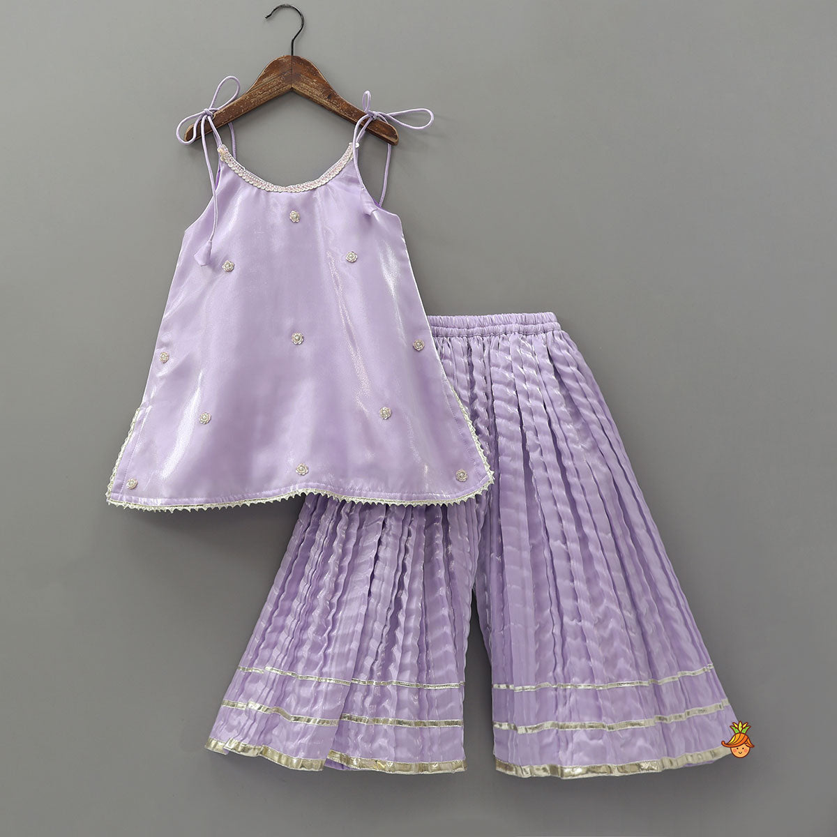 Pre Order: Sheen Elegant Kurti And Crushed Fabric Palazzo With Hair Tie