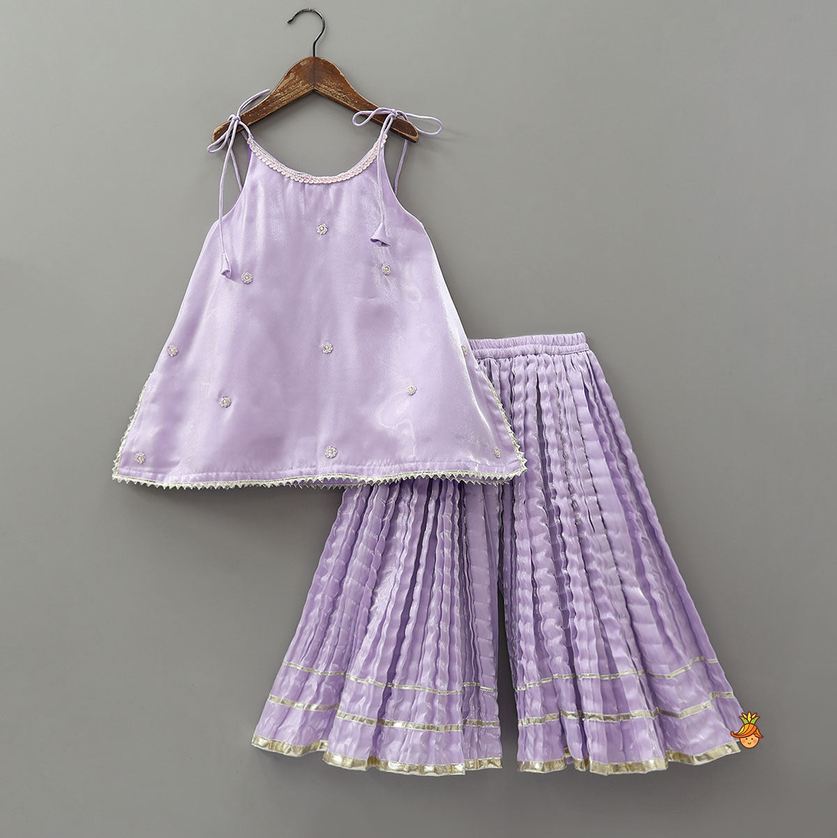 Pre Order: Sheen Elegant Kurti And Crushed Fabric Palazzo With Hair Tie