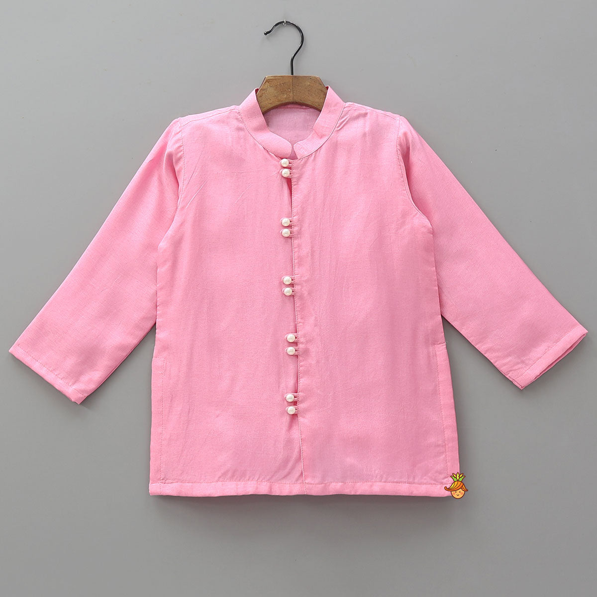 Pre Order: Loop Button Detail Kurta With Collar Neck Jacket And Pyjama