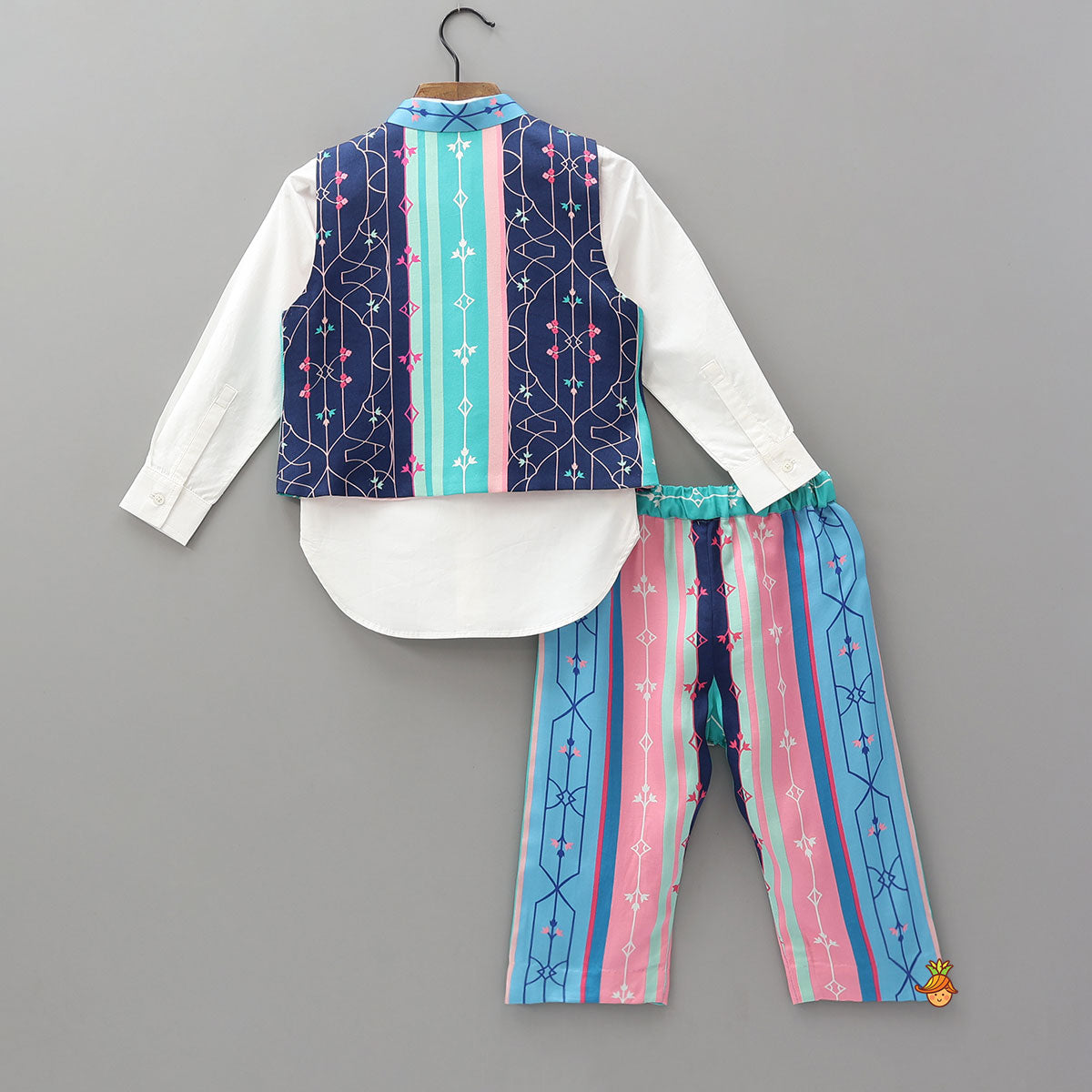 Pre Order: Shirt With Multicolour Striped Jacket And Pyjama