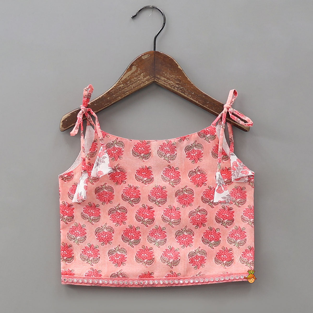 Pre Order: Tie Up Straps Floral Printed Top And Lehenga