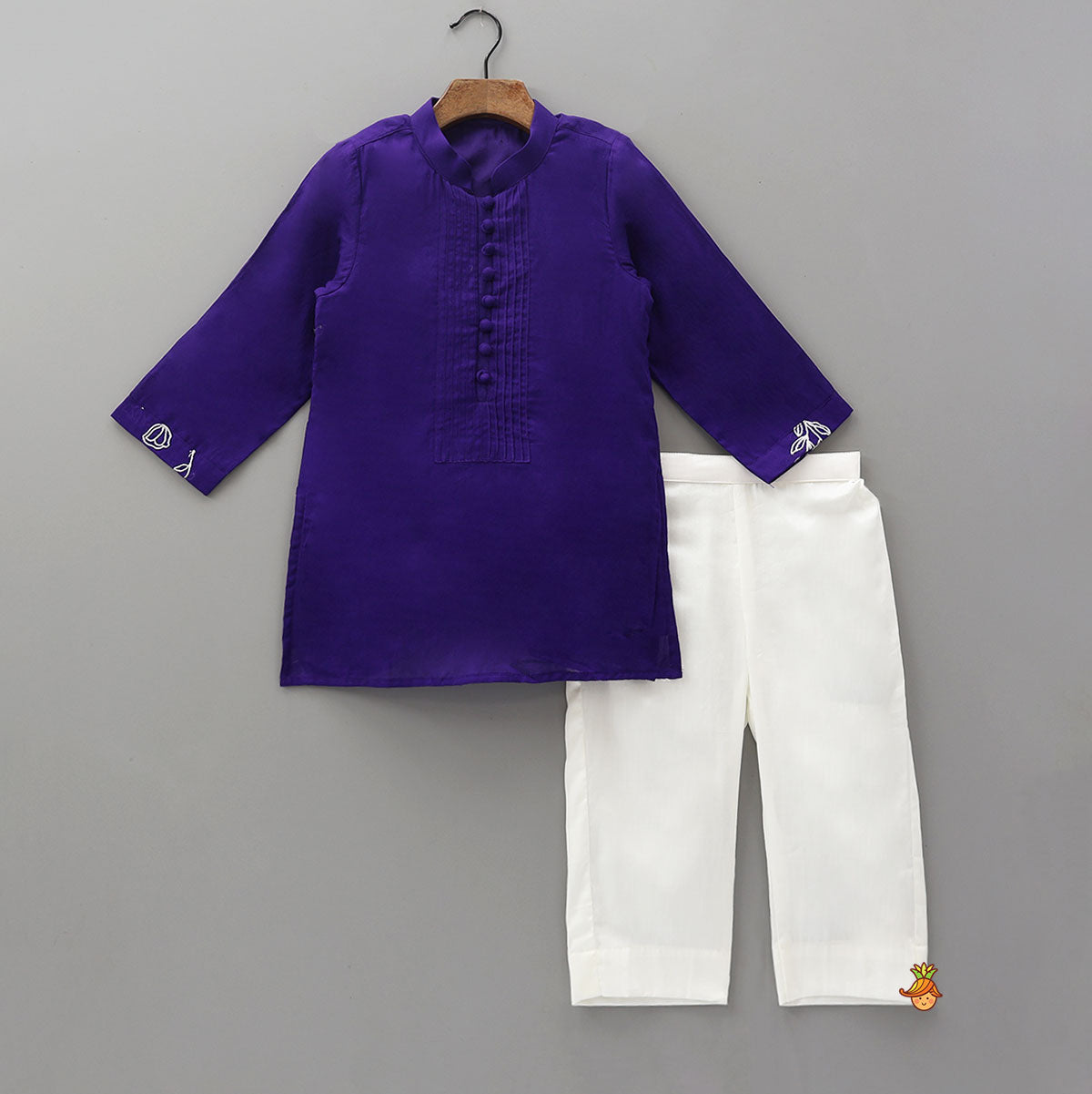 Pre Order: Purple Kurta With Beautiful Embroidered Jacket And Pyjama