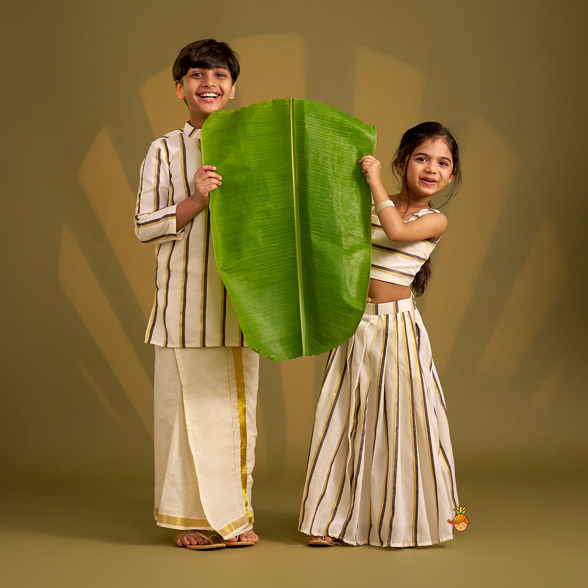 Classic Striped Top And Lehenga twinning model image 1