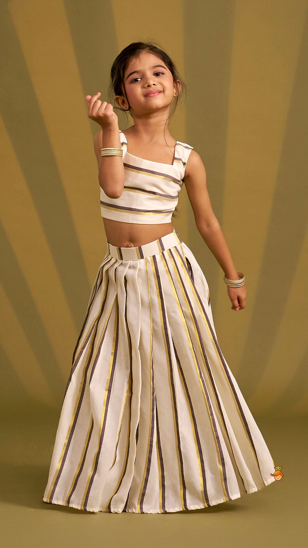 Pre Order: Classic Striped Top And Lehenga