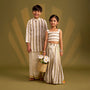 Classic Striped Kurta And Mundu twinning model image 2