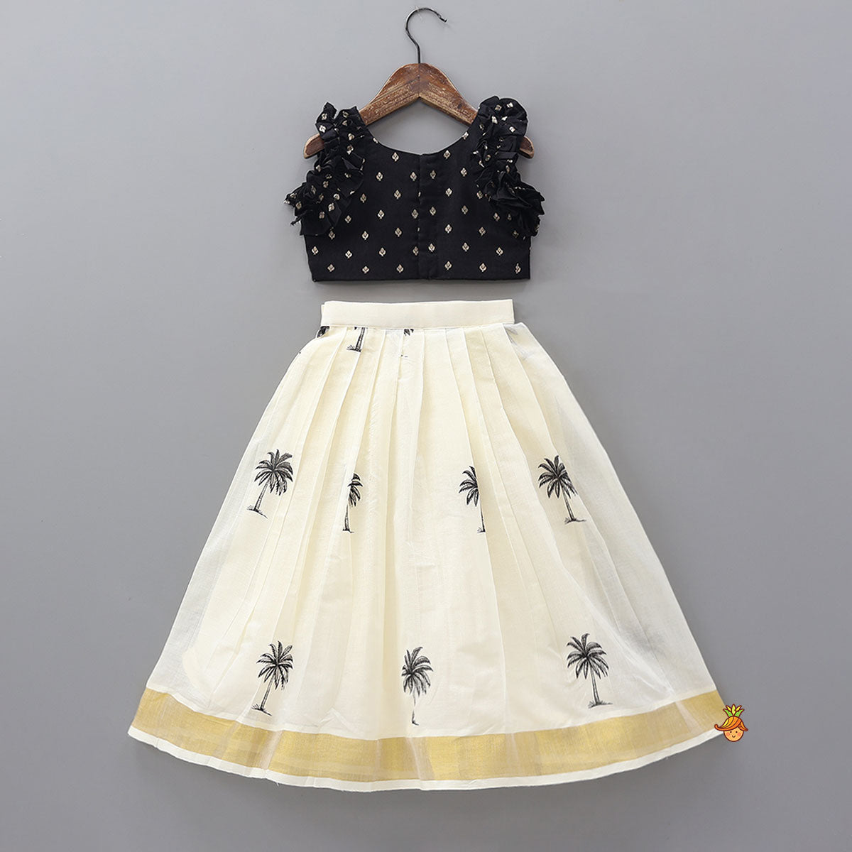Pre Order: Buti Detailed Top With Tree Printed Lehenga