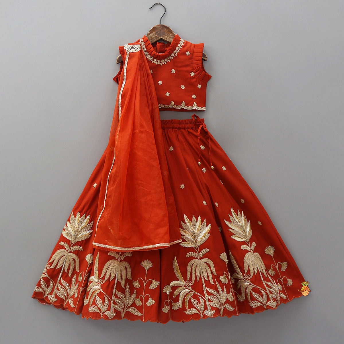 Pre Order: Exquisite Pleated Top With Lehenga And Dupatta
