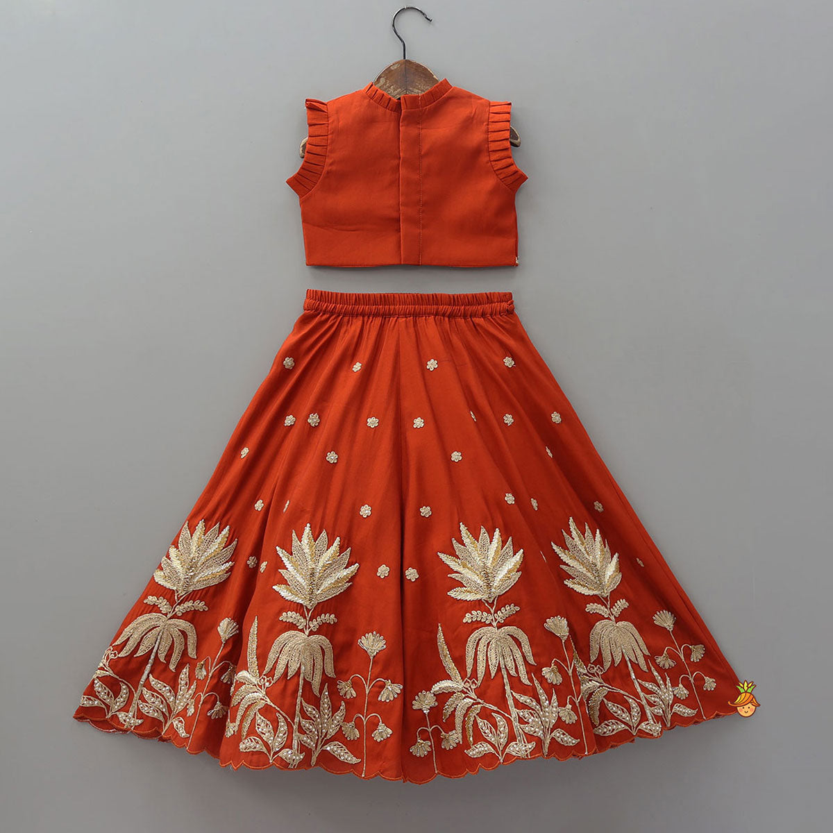 Pre Order: Exquisite Pleated Top With Lehenga And Dupatta
