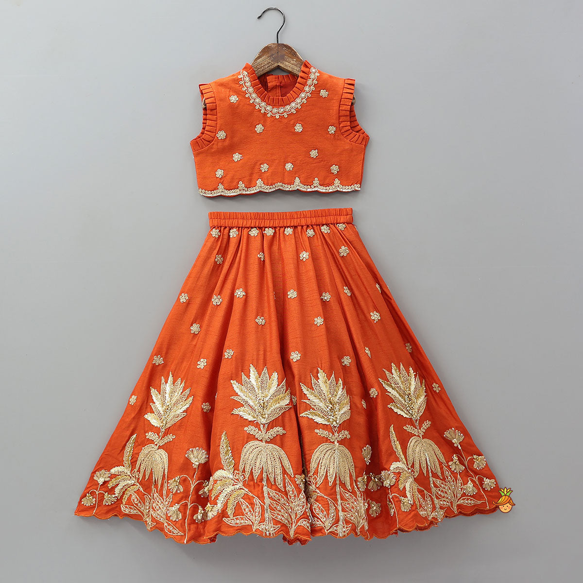 Pre Order: Exquisite Pleated Top With Lehenga And Dupatta