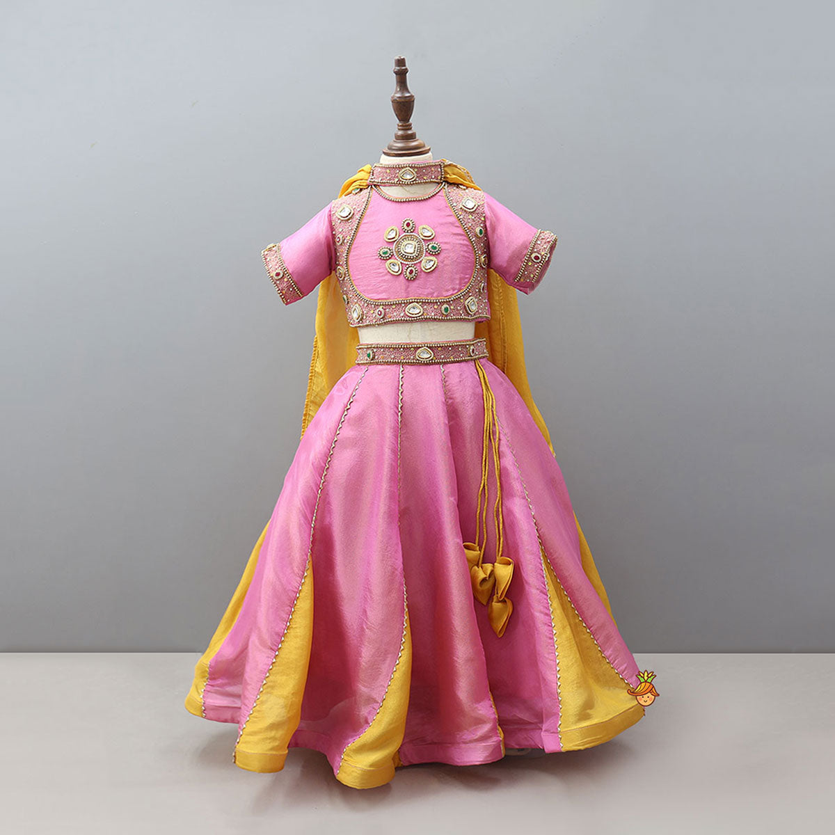 Shimmery Handcrafted Crop Top And Lehenga  With Contrasting Dupatta