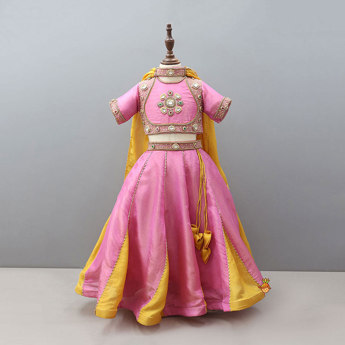 Shimmery Handcrafted Crop Top And Lehenga  With Contrasting Dupatta
