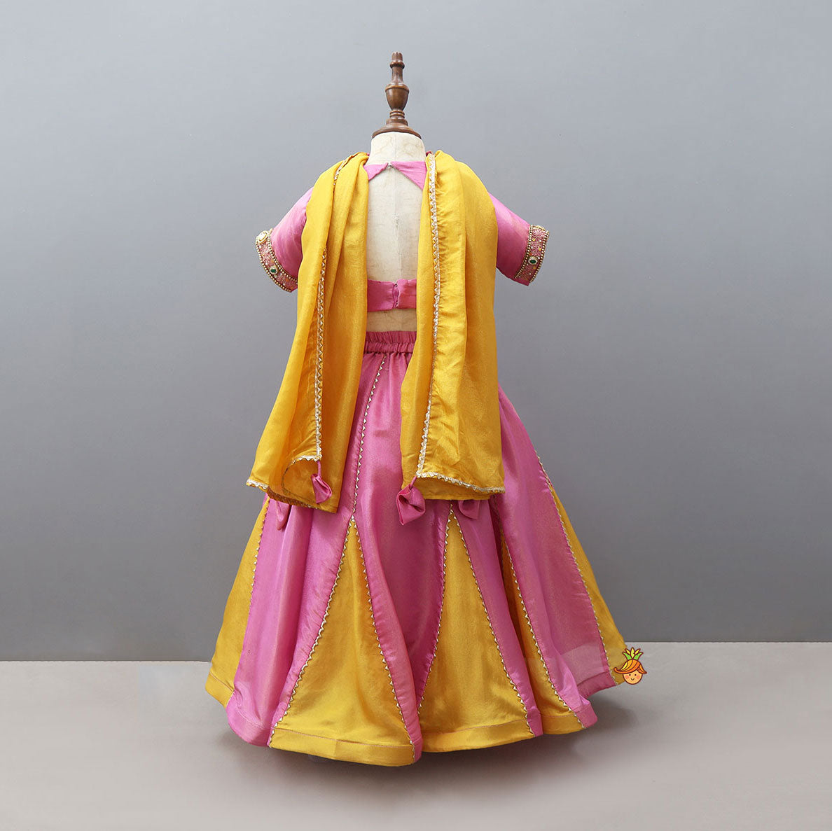 Shimmery Handcrafted Crop Top And Lehenga  With Contrasting Dupatta