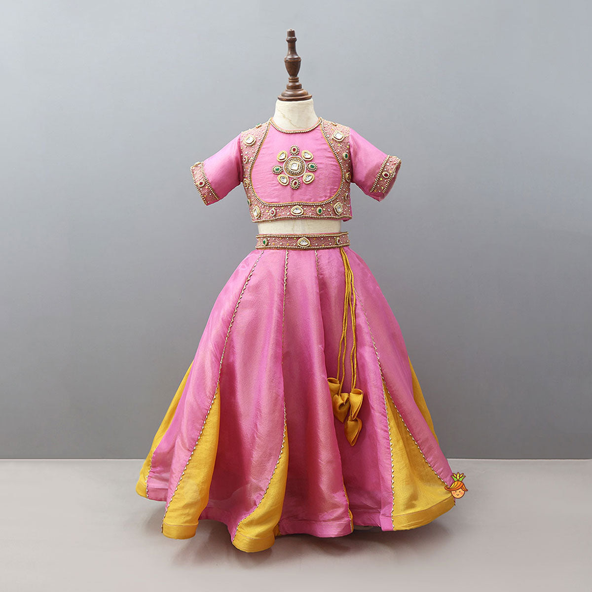 Shimmery Handcrafted Crop Top And Lehenga  With Contrasting Dupatta
