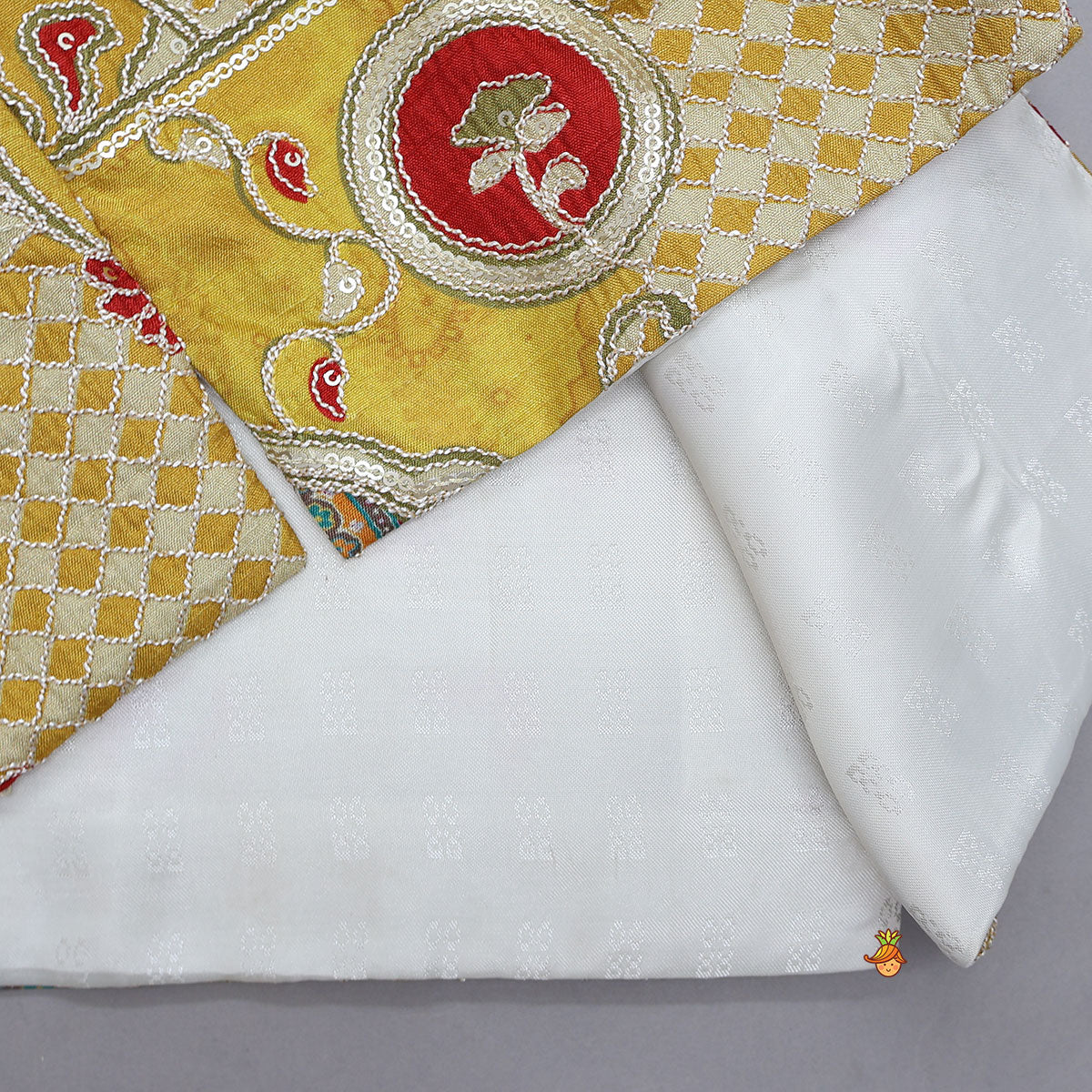 Pre Order: Contrast Thread Work Kurta and Pyjama With Floral Printed Open Jacket