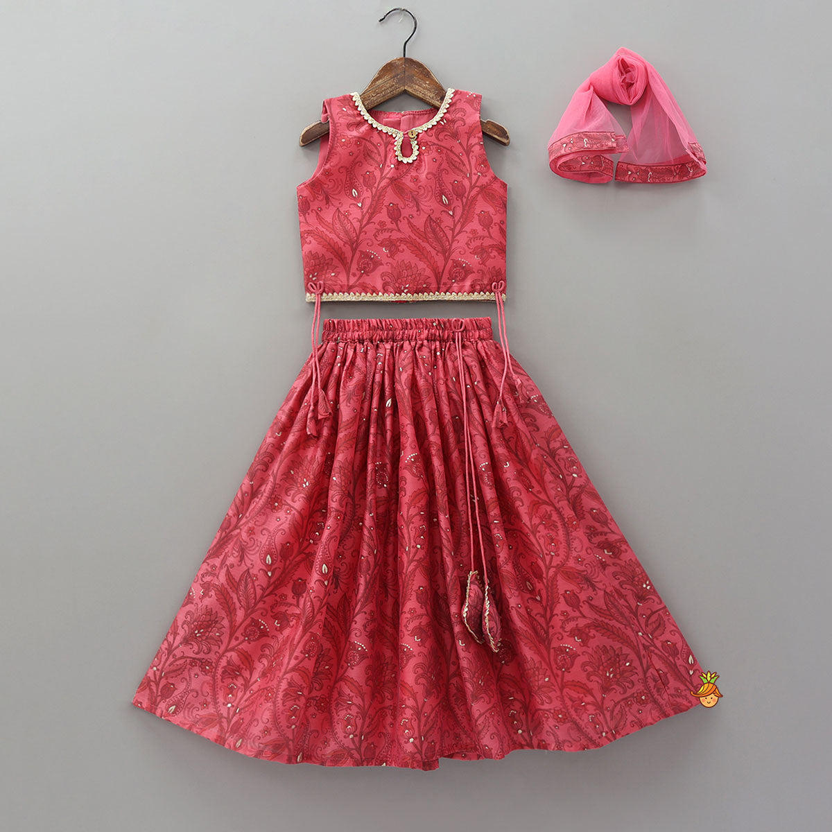 Side String Detailed Top And Lehenga With Matching Dupatta