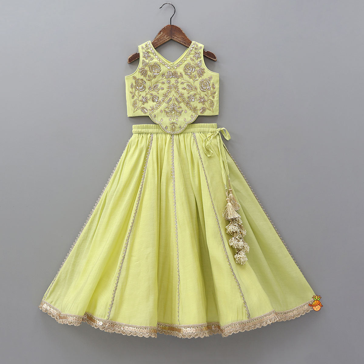 Pre Order: Radiant Green Cutdana Embroidered Top And Ghagra With Dupatta