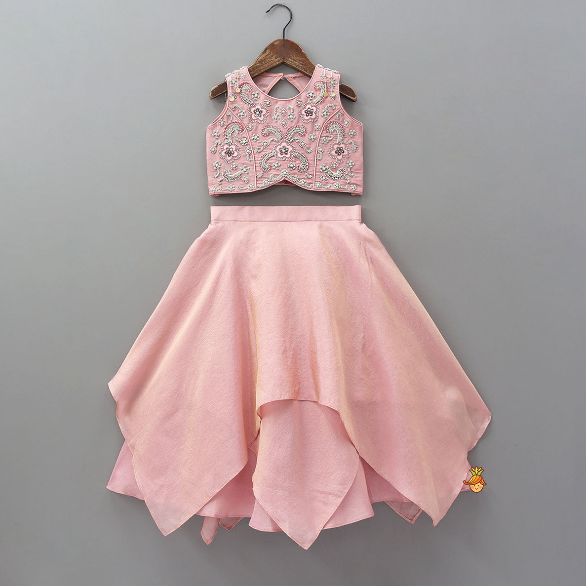 Intricately Embroidered Crop Top And Shimmery Lehenga With Dupatta