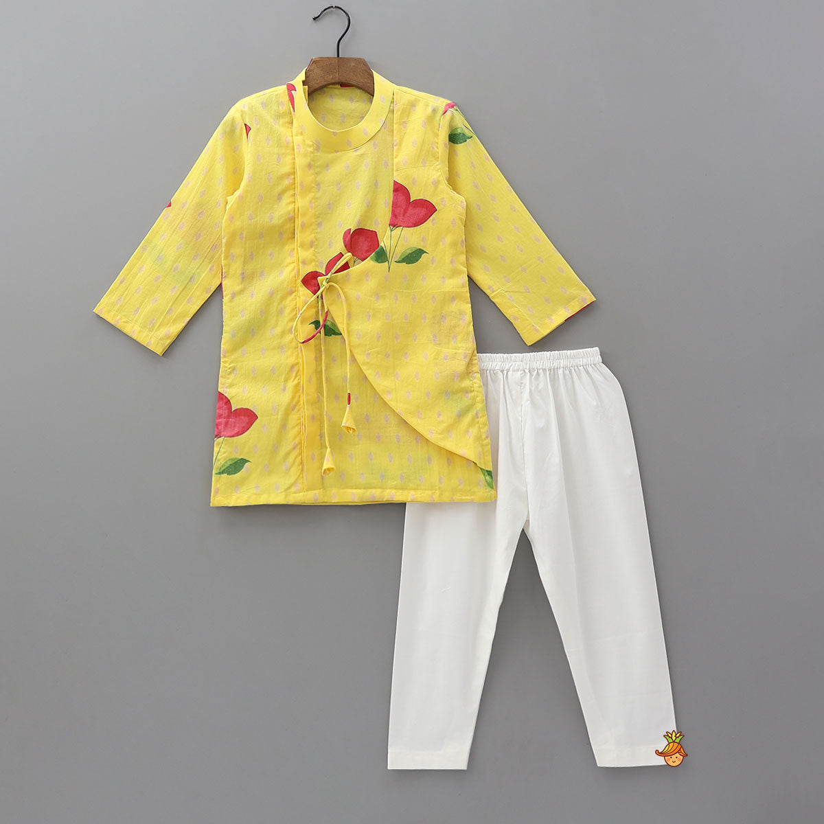Pre Order: Asymmetric Wrap Style Kurta With Pyjama