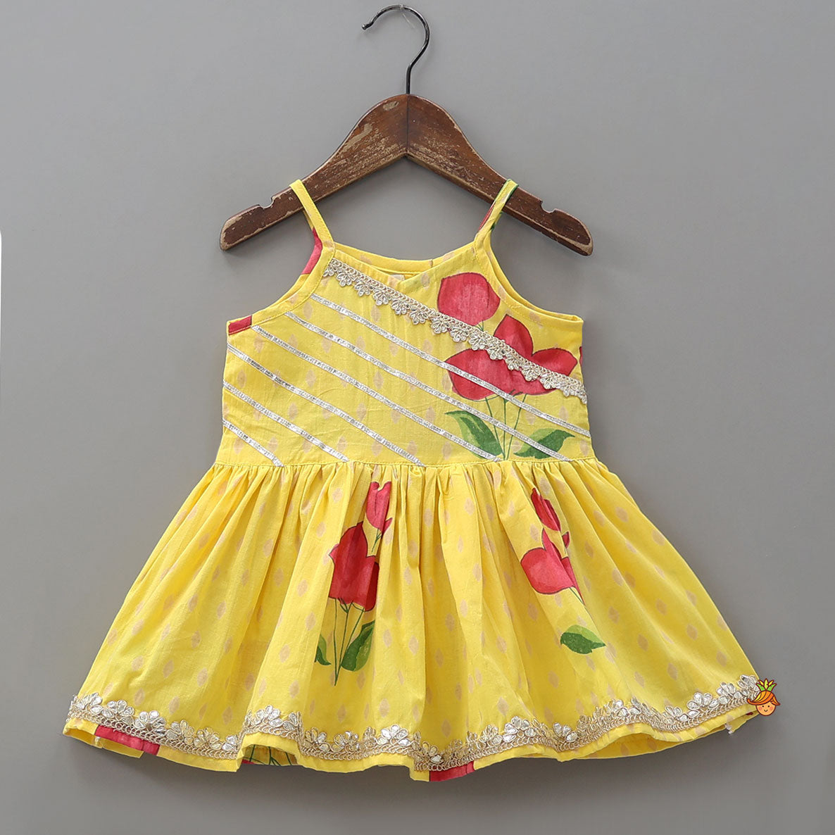 Pre Order: Vibrant Floral Strappy Peplum Top With Sharara And Dupatta